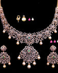 Diamond Necklace With Natural Emeralds/Rubies And Pearls