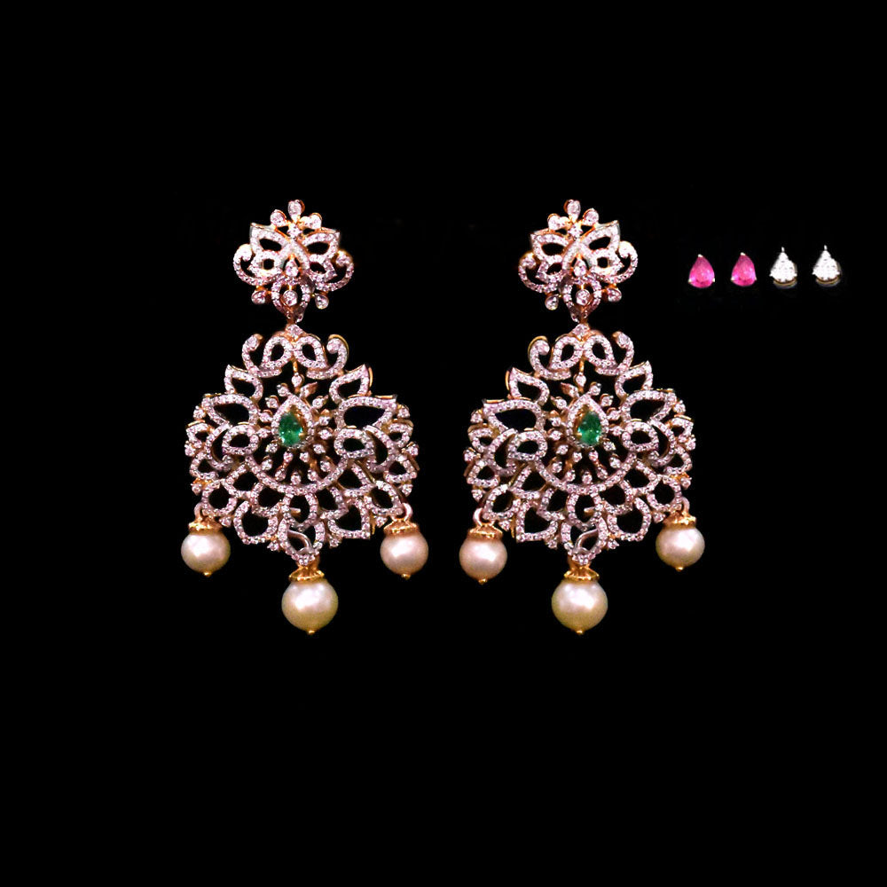 Diamond Necklace With Natural Emeralds/Rubies And Pearls