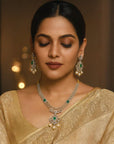 Diamond Necklace with Natural Emeralds/Rubies and Pearls With Earring