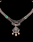 Diamond Necklace with Natural Emeralds/Rubies and Pearls With Earring