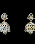 Diamond Jhumkhas with Natural Changable Emeralds and Pearl Drops
