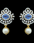 Diamond Jhumkhas with Natural Blue Sapphire and Pearl Drops