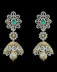 Long diamond Jhumkhas with Natural Chnagable Rubes & Emeralds with Pearl Drops
