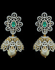 Long diamond Jhumkhas with Natural Chnagable Rubes & Emeralds with Pearl Drops