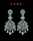 Diamond Earrings with Natural Chnagable Rubes & Emeralds with Pearl Drops