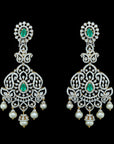 Diamond Earrings with Natural Chnagable Rubes & Emeralds with Pearl Drops