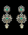 Diamond Earrings with Natural Changeble Rubies & Emeralds and Pearl Drops.