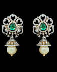 Diamond Earrings with Natural Changeble Rubies & Emeralds and Pearl Drops.
