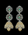 Diamond Earrings/Jhumkas with Natural Changeble Rubies & Emeralds and Pearl Drops.