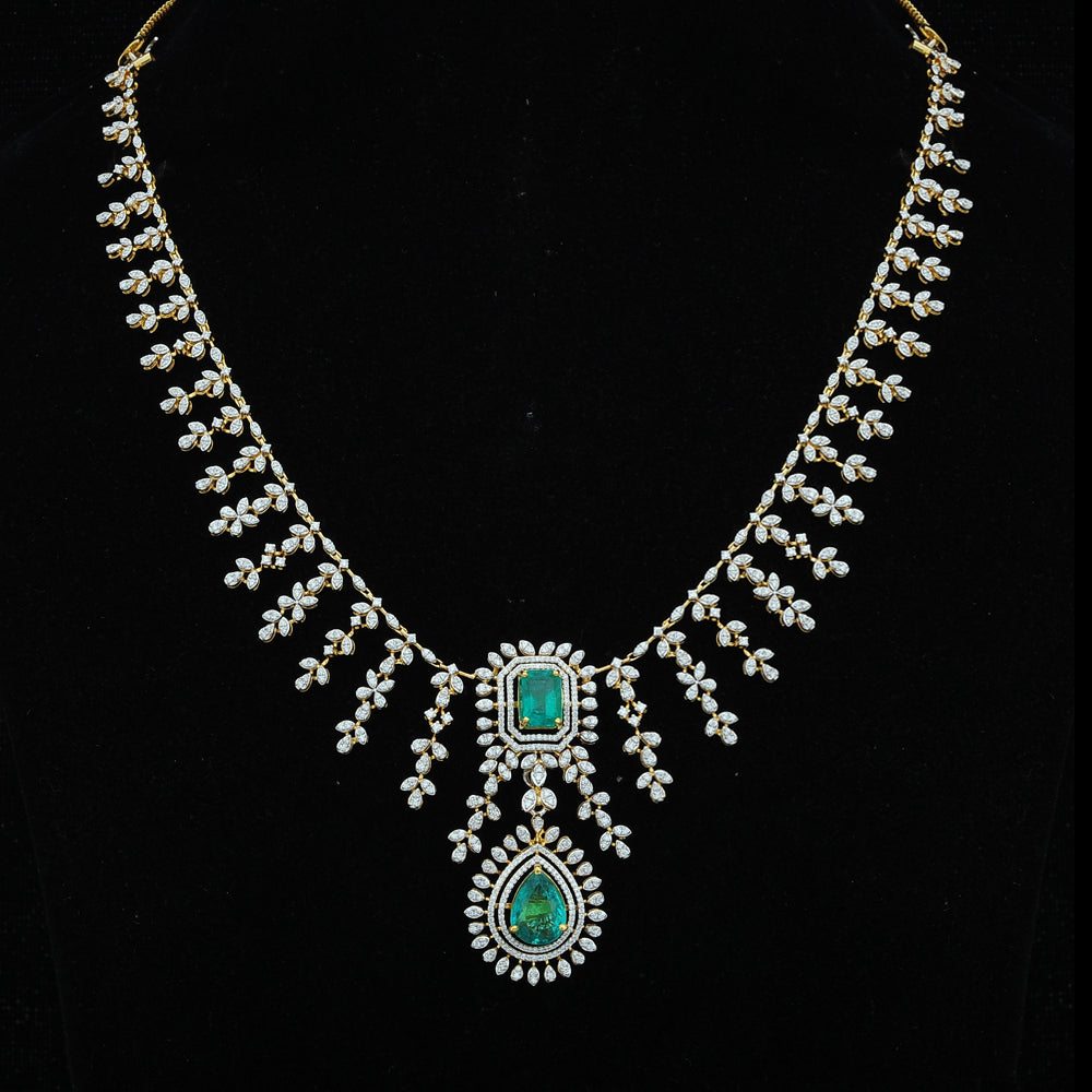 3 Layered Diamond Necklace with Natural Changeable Rubies &amp; Emeralds