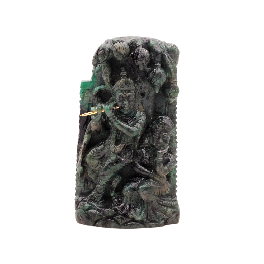 Diamond Krishna Pendant with Natural Gemstone Carving