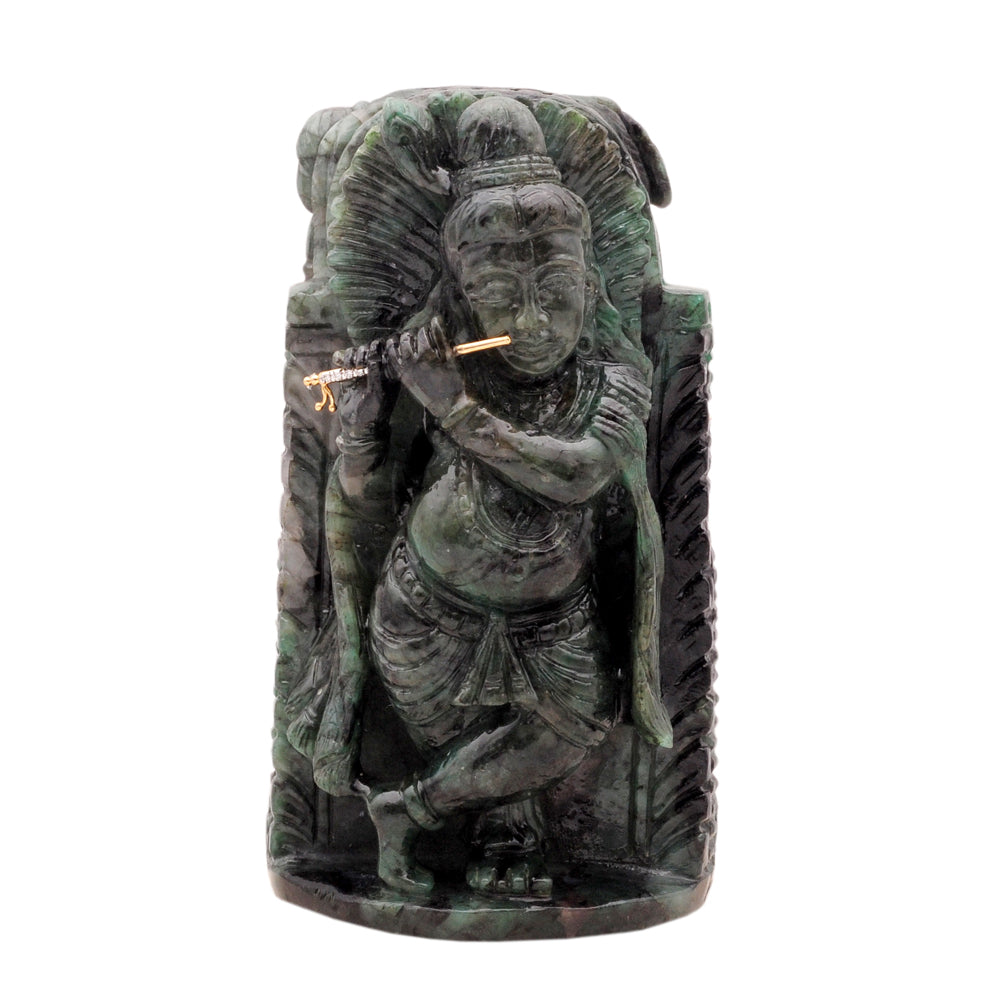Diamond Krishna Pendant with Natural Gemstone Carving
