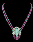Diamond Ganesha Pendant Necklace with Pink and Green Bead Strings