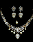 Diamond Bridal Necklace & Earrings Set with Pearl Drops