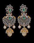 3-in-1 Diamond Earrings with Natural Rubies/Emeralds and Pearl Drops