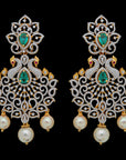 3-in-1 Diamond Earrings with Natural Rubies/Emeralds and Pearl Drops