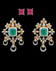 Diamond Earrings with Natural Rubies/Emeralds and Pearl Drops