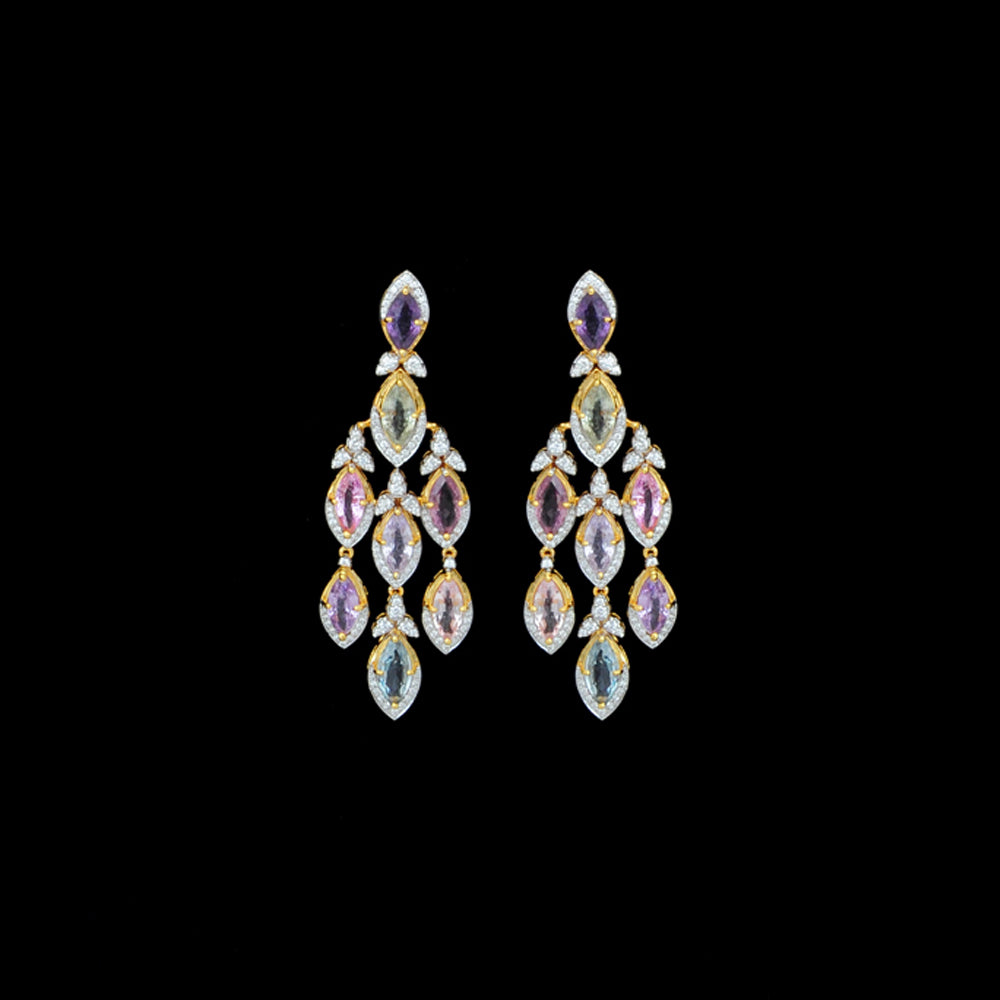 Diamond Necklace with Mixed Natural Sapphires With Earring Set