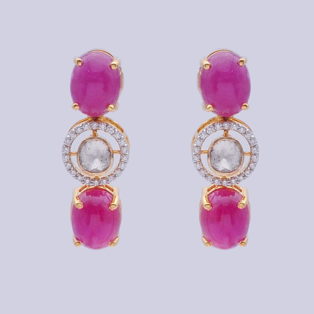 Diamond Halo Earrings with Natural Oval Rubies