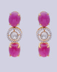 Diamond Necklace with Natural Ruby Oval Elements With Earring Set