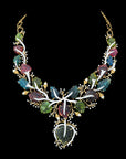 Diamond, Carved Tourmaline and Pearl Foliage Statement Necklace With Earring Set