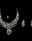 Diamond, Carved Tourmaline and Pearl Foliage Statement Necklace With Earring Set