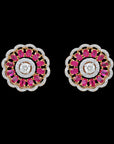 Diamond and Natural Ruby Floral Target Stud Earrings