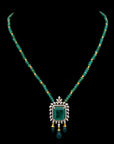 Emerald, Onyx and Diamond Pendant with Emerald Bead Necklace