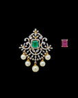 Diamond Pendant with changeble natural emeralds/rubies and pearl drops