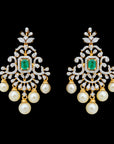 Diamond Earrings with changeble natural emeralds/rubies and pearl drops