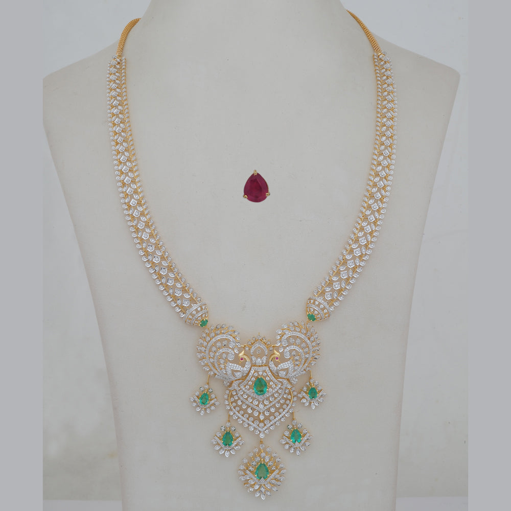 Diamond Peacock Necklace With Natural Emerald And Ruby