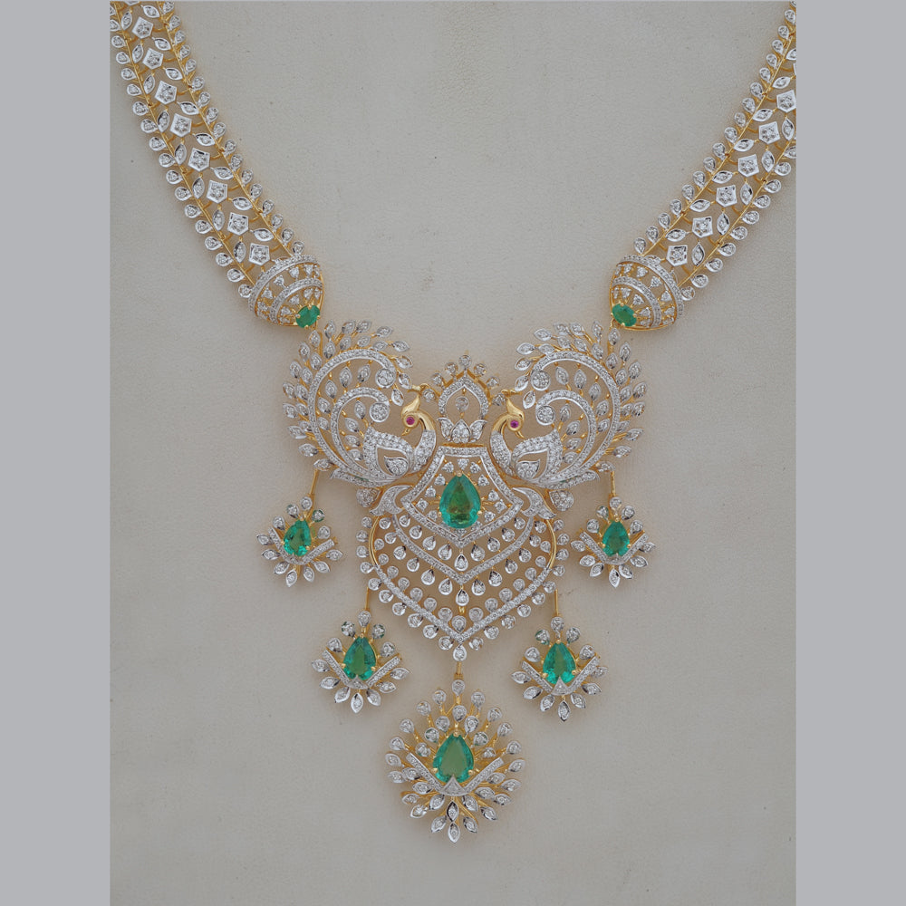Diamond Peacock Necklace With Natural Emerald And Ruby
