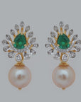 Diamond 3-in-1 Multi-Gemstone Earrings with Natural Emerald, Ruby and Pearl