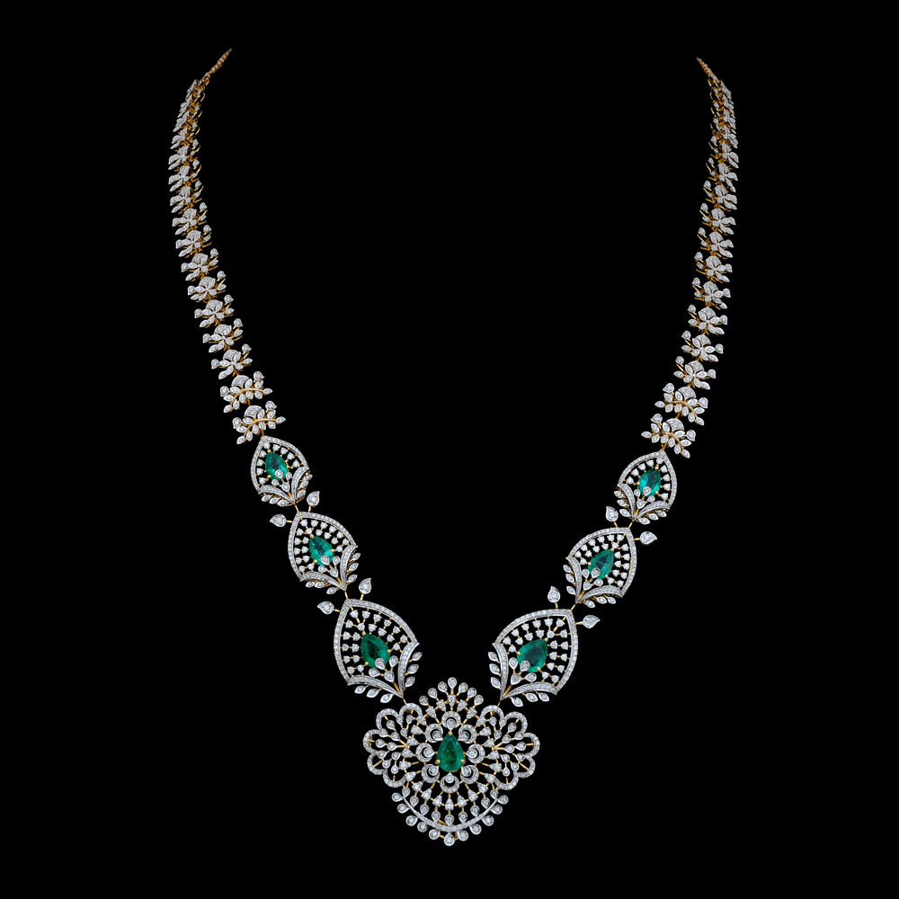 Diamond Statement Necklace Set with Natural Emerald and Ruby