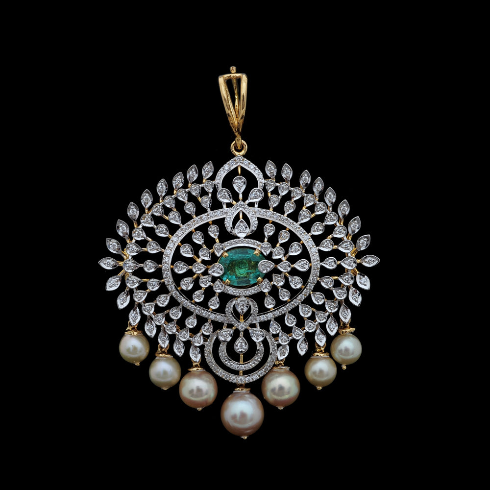 Diamond Statement Necklace Set with Natural Emerald and Ruby