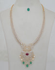 Diamond Floral Statement Necklace Set with Natural Ruby and Emerald