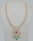 Diamond Floral Statement Necklace Set with Natural Ruby and Emerald