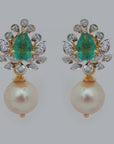 Diamond 3-in-1 Convertible Earrings with Natural Emerald, Ruby and Pearl