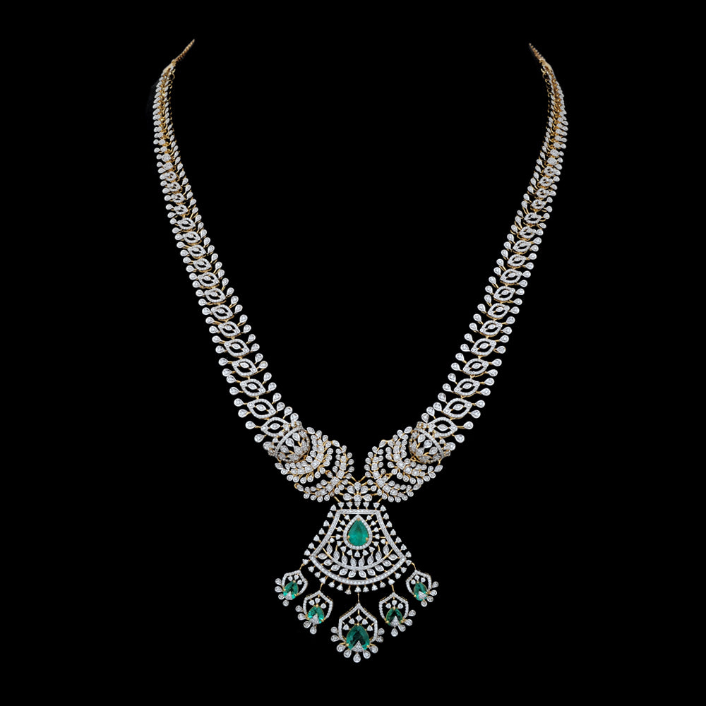 Diamond Heritage Statement Necklace Set with Natural Emerald and Ruby