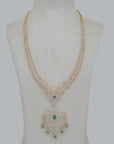 Diamond Necklace With Natural Emerald, Ruby and Pearl Accents