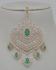Diamond Necklace With Natural Emerald, Ruby and Pearl Accents