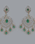 Diamond Filigree Statement Earrings with Natural Emerald, Ruby and Pearl