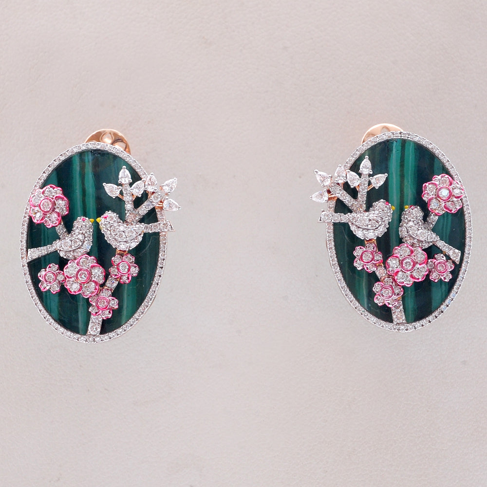 Diamond Love Bird Earrings with Pink Gemstones