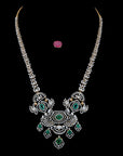Diamond Heritage Statement Necklace Set with Natural Emerald and Ruby