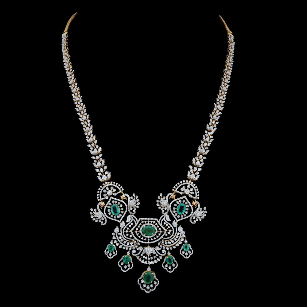 Diamond Heritage Statement Necklace Set with Natural Emerald and Ruby