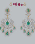 Diamond Floral Filigree Earrings with Natural Emerald, Ruby and Pearl