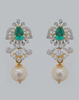 Diamond Floral Filigree Earrings with Natural Emerald, Ruby and Pearl