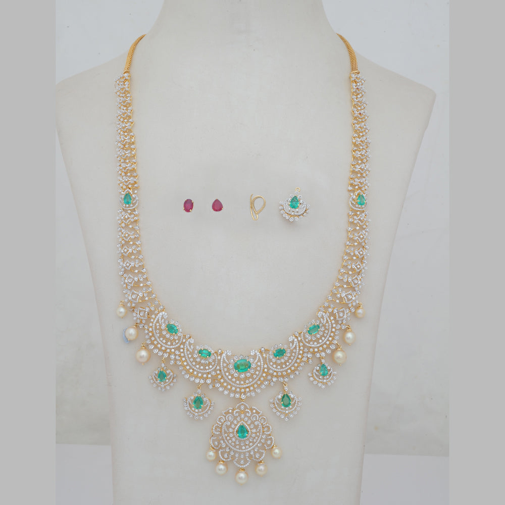 Diamond Statement Collar Necklace with Natural Emerald, Ruby and Pearl