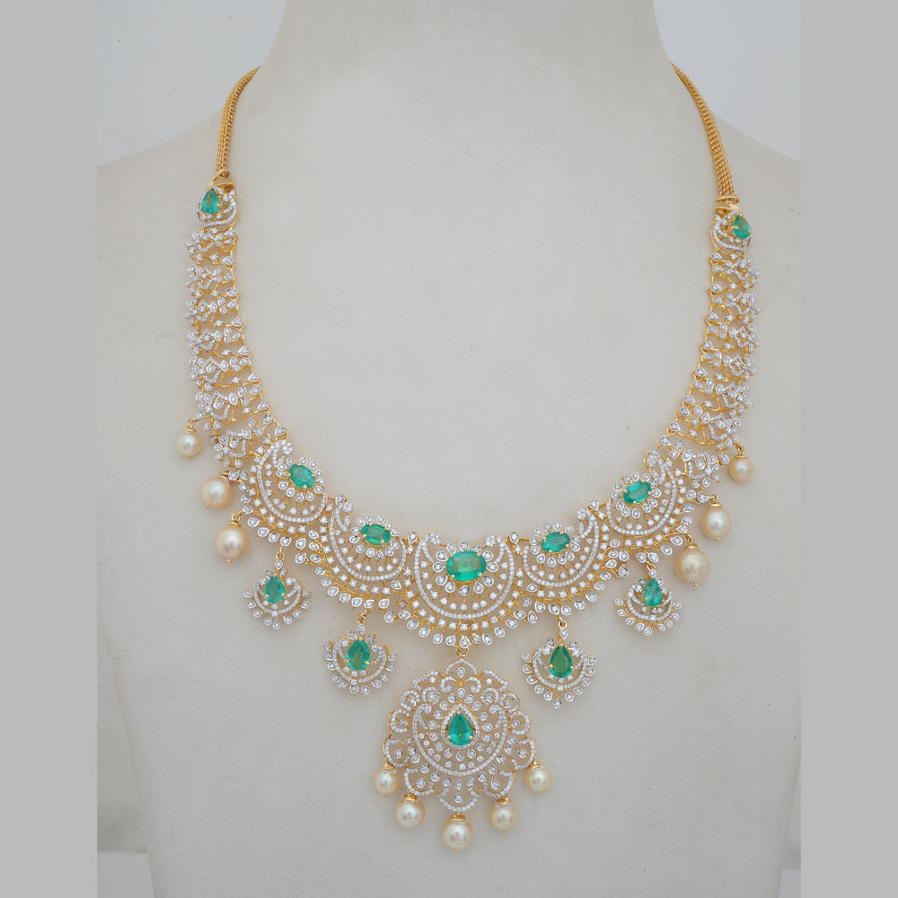 Diamond Statement Collar Necklace with Natural Emerald, Ruby and Pearl