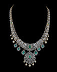 Diamond Heritage Lace Necklace with Natural Emerald, Ruby and Pearl